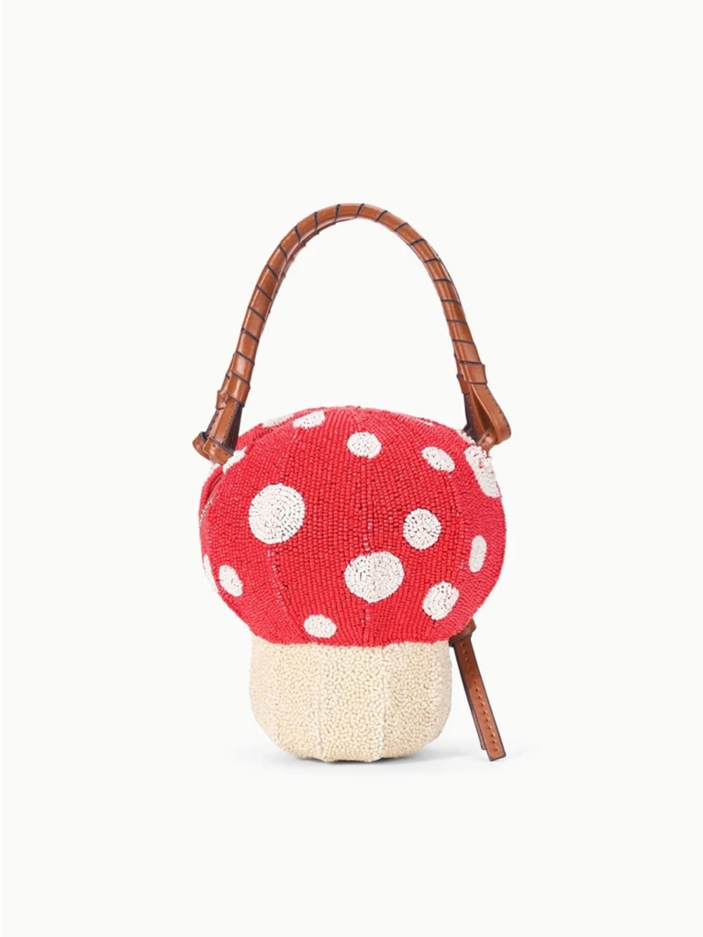 NWT STAUD Red & Cream Beaded Mushroom Bag